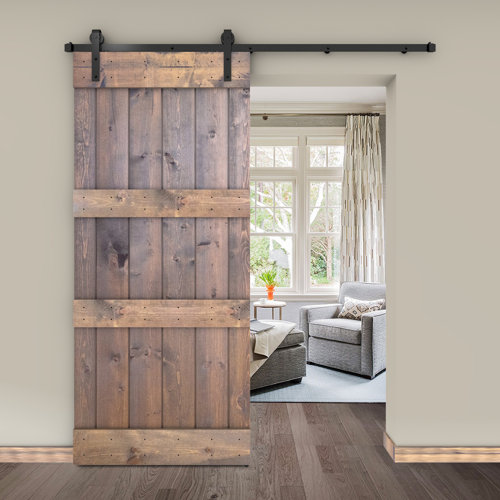 Painted 84'' Solid Wood Paneled With Installation Hardware Kit Barn Door 
